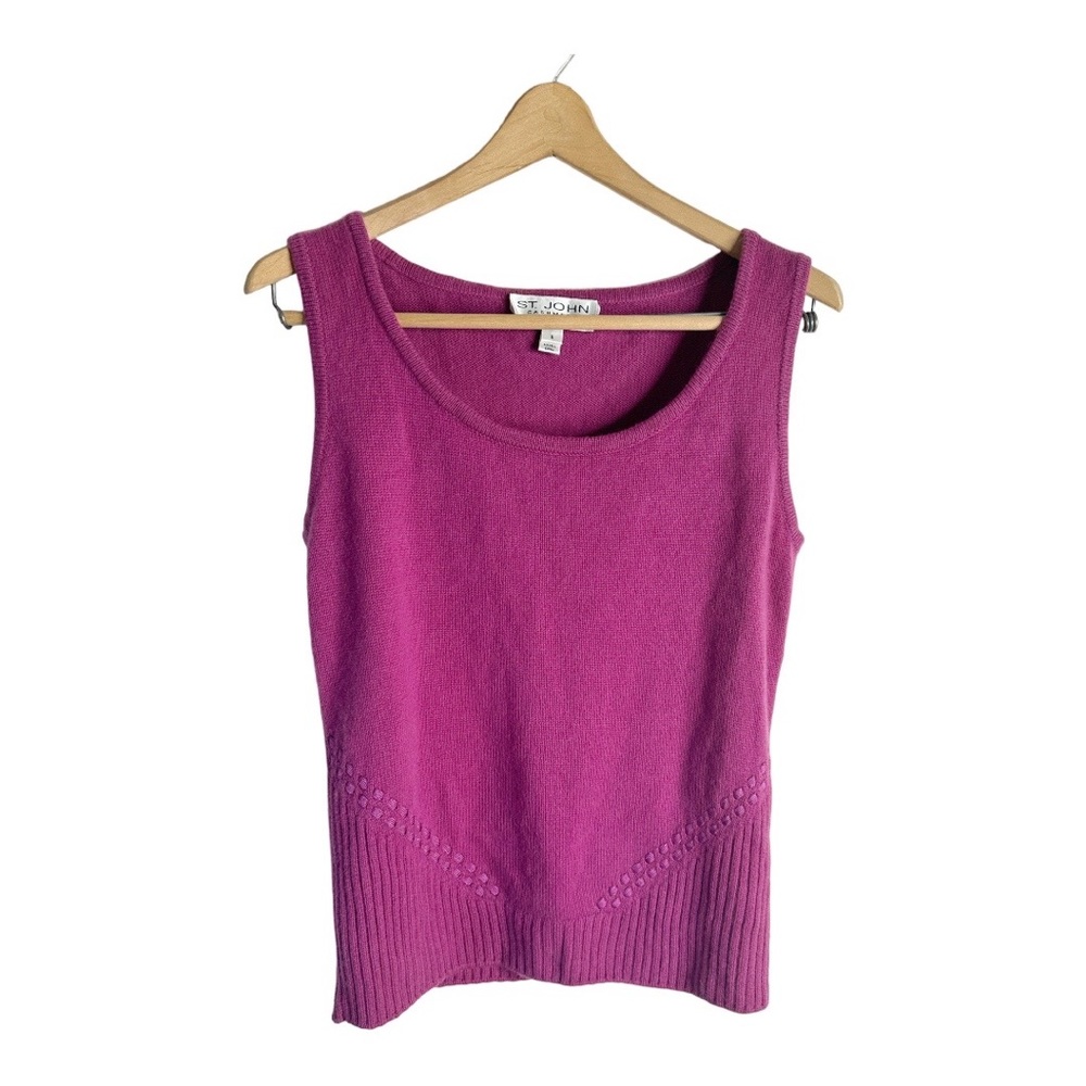 St. John Cashmere By Marie Gray Sleeveless Sweater Small Magenta Ribbon Accent